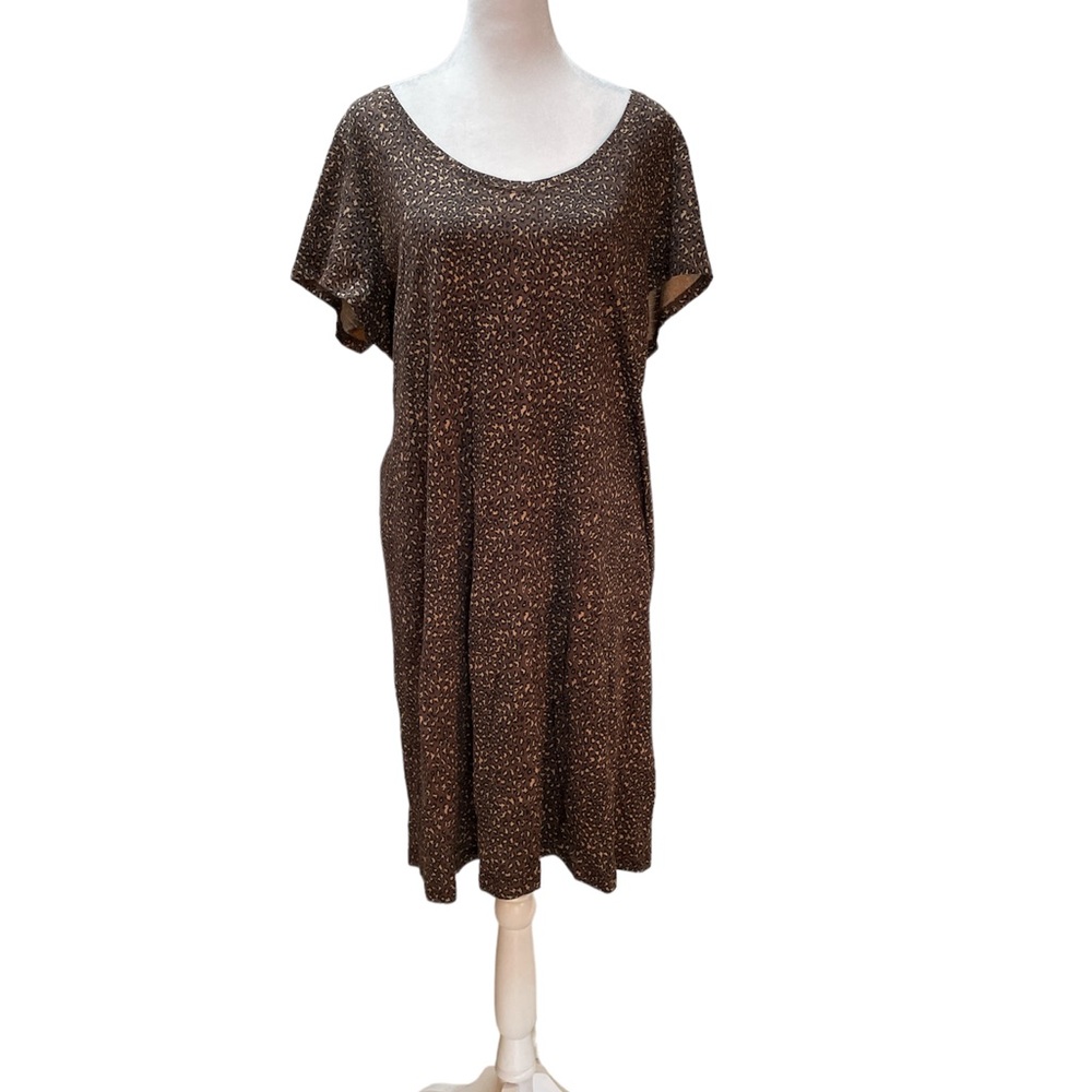 Social Standard by Sanctuary Brown Black Tan Leopard Print Short Sleeve Dress